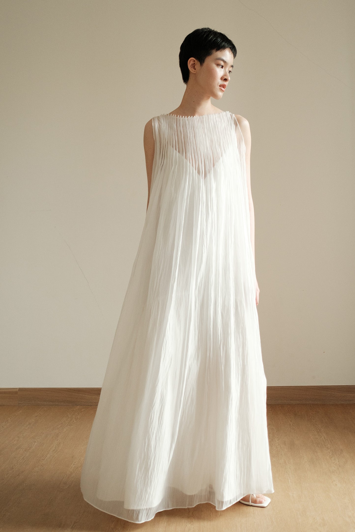 SAYA - EVA - SHEER MAXI DRESS IN PEARL