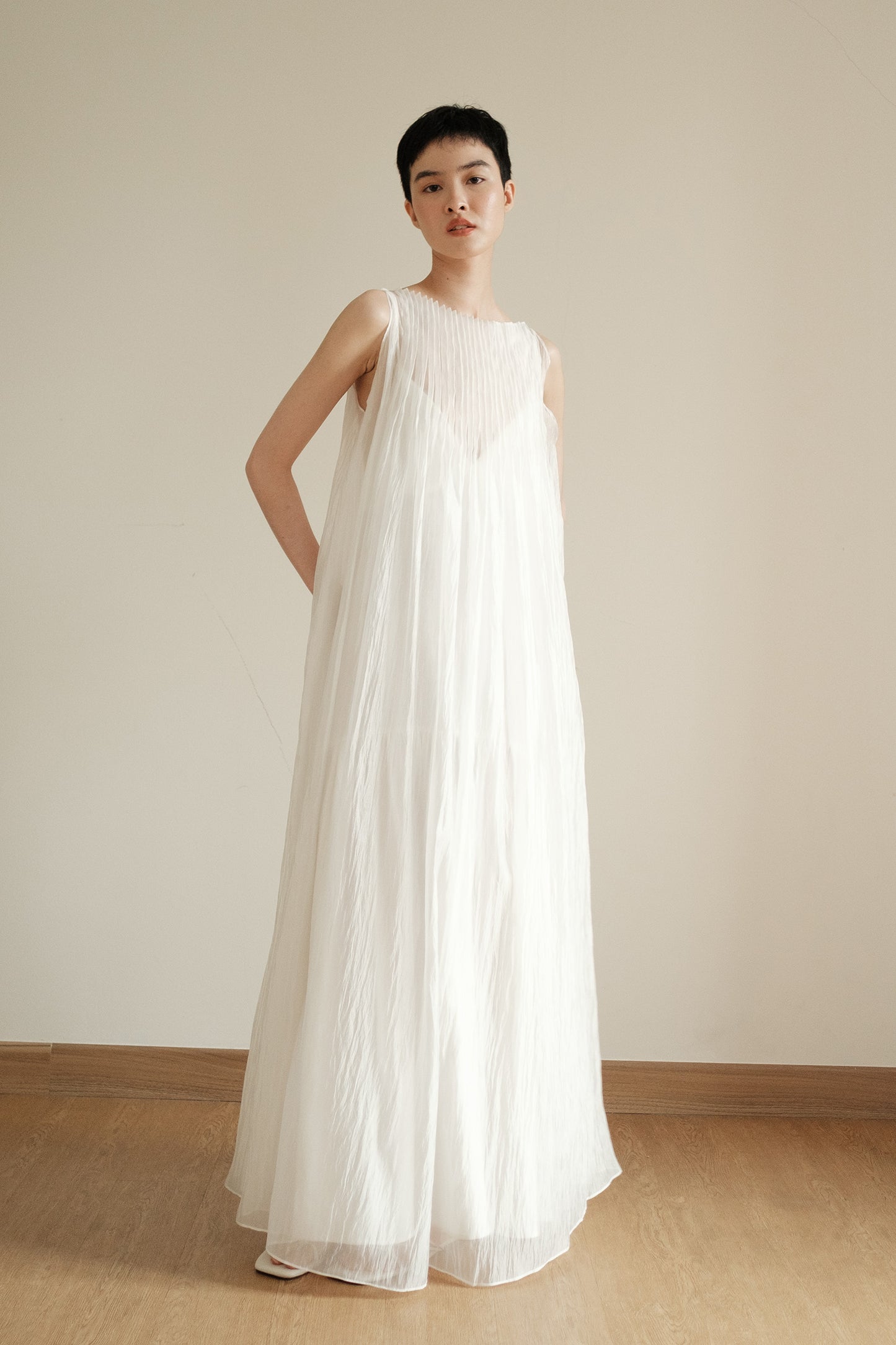 SAYA - EVA - SHEER MAXI DRESS IN PEARL