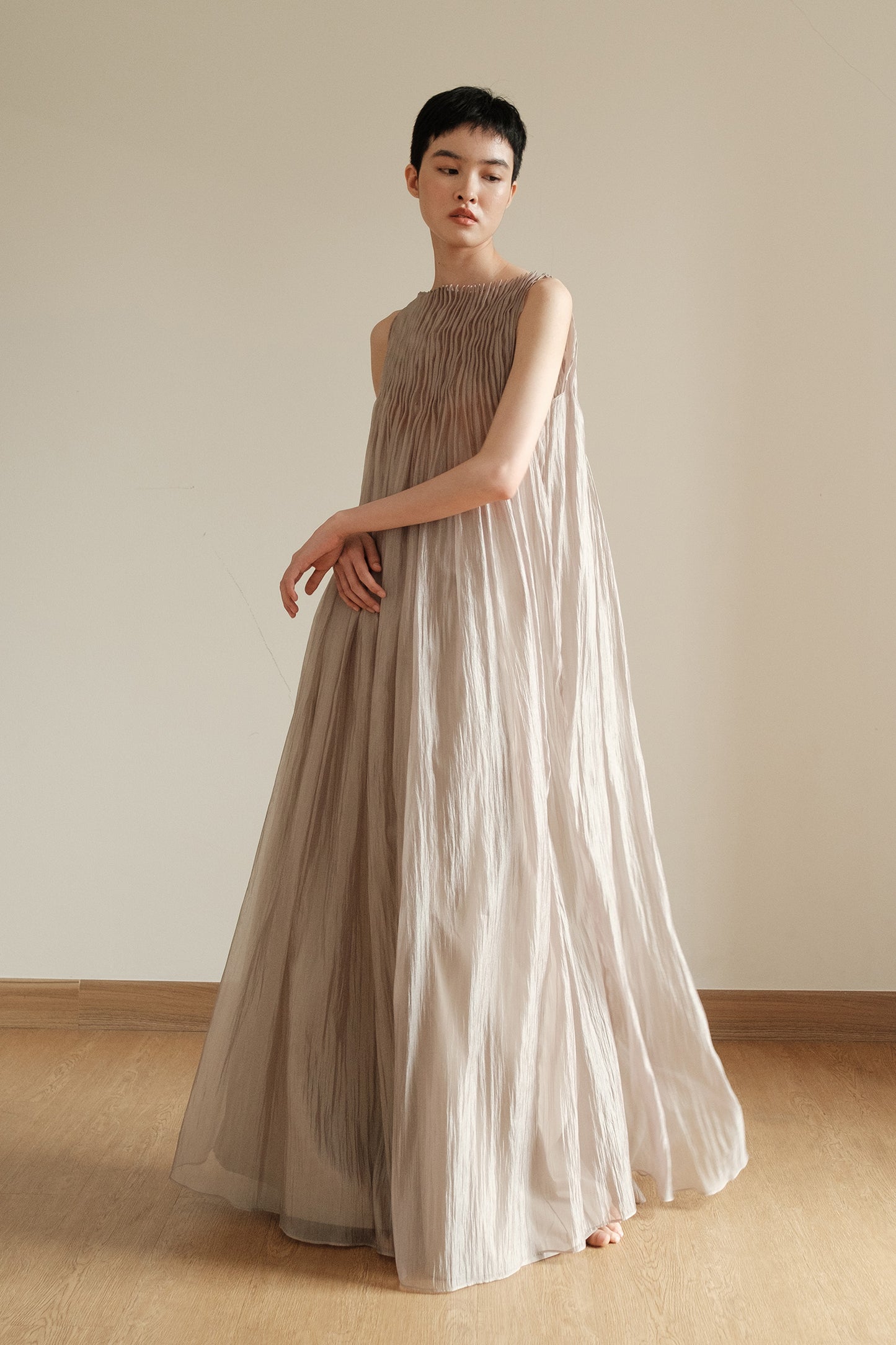 SAYA - EVA - SHEER MAXI DRESS IN PEARL
