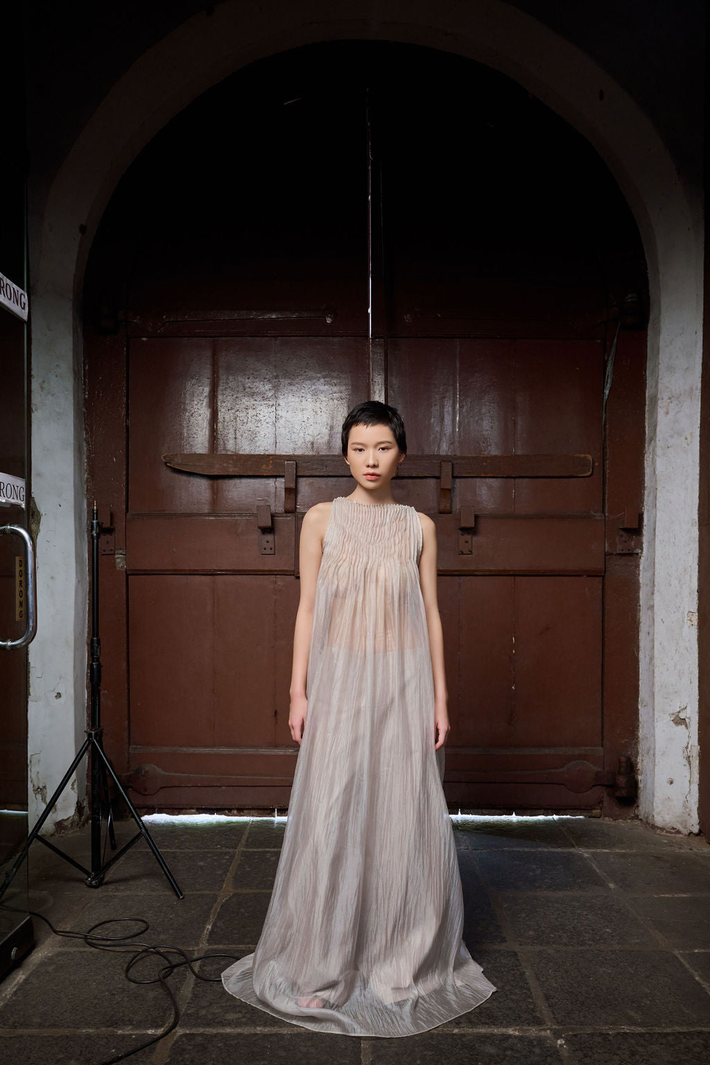 SAYA - EVA - SHEER MAXI DRESS IN PEARL
